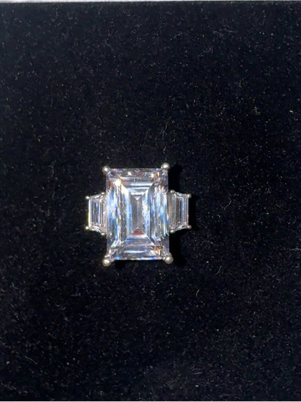 Emerald Cut Clear Stone Three-Stone Ring - Silver Tone